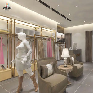 Aménagement complet de boutique de vêtements pour femmes, design de magasin de luxe, fournisseur de mobilier d'exposition sur mesure, acier inoxydable, MDF, respectueux de l'environnement - Product Image 1