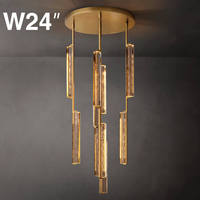Lustre de 24 pouces de large, design italien, pour hall d'entrée, escalier, décoration minimaliste, en laiton et cristal, LED rond moderne, dimmable, garantie 5 ans