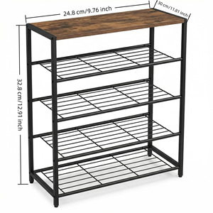 Three Tier Metal Shoe Rack With Wood Top 30x24.8x32.8 Cm Space Saving Storage For Entryway Sneakers Boots High Heels - Product Image 1