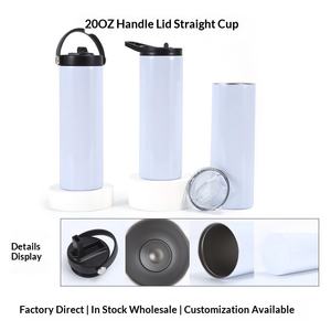 Gobelet isotherme droit de 20 oz avec couvercle et poignée, portable, pour extérieur, voiture, en acier inoxydable, pour personnalisation DIY du logo. - Product Image 2