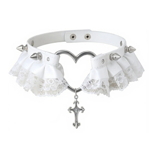 Collier ras du cou gothique blanc en dentelle avec croix papillon style punk subculture - Product Image 1