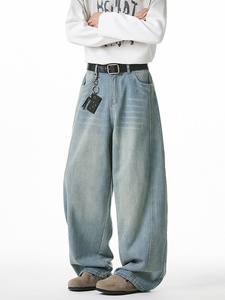 Jeans in denim lavato a gamba dritta e vestibilità ampia da <span class=keywords><strong>uomo</strong></span>, nuovo stile primavera/estate, design con spacchi laterali, <span class=keywords><strong>pantaloni</strong></span> a carota, stile streetwear americano retrò - Product Image 2