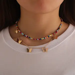 Bohemen Handgemaakte Regenboog Vlinder Kralen Snoep Persoonlijkheid Multi-layer Satelliet Gothic Ketting Vrouwen Nieuwe Mode-sieraden Cadeaus