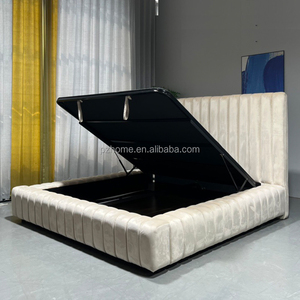 PZCN HOME Tête de <span class=keywords><strong>lit</strong></span> moderne en <span class=keywords><strong>velours</strong></span> <span class=keywords><strong>beige</strong></span> avec étui Cadre de <span class=keywords><strong>lit</strong></span> moderne king Size Meubles de chambre à coucher <span class=keywords><strong>Lit</strong></span> king size avec rangement à vendre - Product Image 4