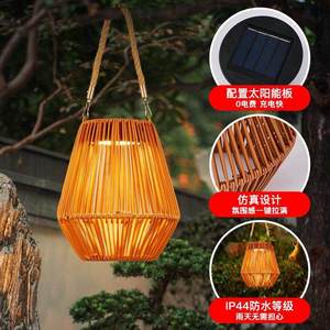 Lanterne solaire LED en rotin suspendue pour extérieur, jardin, patio, lumière décorative, lampe artisanale imperméable - Product Image 4