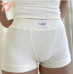 Custom logo <strong>Summer</strong> Loungewear Suit Beach Terry Towel White 2 Piece Short Set tank Top and Boxer Short Sets for Women - Product Image 5