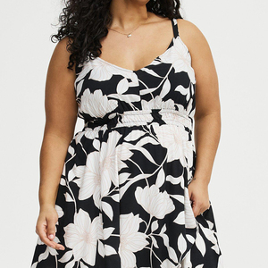 Robe <span class=keywords><strong>grande</strong></span> <span class=keywords><strong>taille</strong></span> pour femmes, robe d'été à imprimé floral, robe mi-longue à bretelles spaghetti, robe camisole, fabrication OEM ODM sur mesure, robes pour femmes - Product Image 1