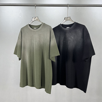T-shirt Premium Homme 325g en Maille Gaufrée Teinte par Pulvérisation, Effet Vieilli, Bords Bruts, Lavage Partiel Effet Usé, Coupe Ample Streetwear, Manches Courtes, ODM OEM