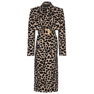Damen Herbst Winter Neuer Kollektionsartikel Modischer Leoparden-Print Jacquard Langer Trenchcoat mit Gürtel - Product Image 5