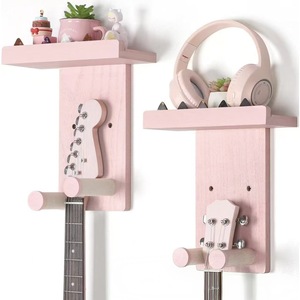 Wooden Wall-Mounted Shelf Single-Layer Pink Wood Color For Ukulele Guitar Storage <b>Rack</b> Wall Decoration - Product Image 4