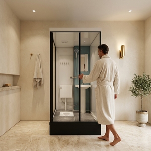 Cabina <span class=keywords><strong>Doccia</strong></span> Prefabbricata YEETE Certificata CE, Unità Modulare Tutto-in-Uno con Porta Scorrevole in Vetro Temperato, Alluminio Aeronautico e PVC Morbido - Product Image 4