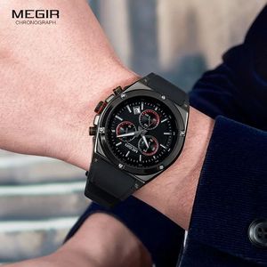 Reloj de Pulsera MEGIR 2073 con Cronógrafo y Fecha Automática para Hombre, Reloj de Cuarzo Deportivo Informal con Correa de Silicona y Calendario - Product Image 3