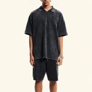 Conjunto de camisetas de manga curta unissex de alta qualidade, polo e shorts casuais de verão, roupa de rua masculina, roupa de verão lavada de grandes dimensões