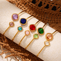 Brazaletes de moda Brazaletes de acero inoxidable chapados en oro de 18 quilates Pulsera abierta de cristal checo facetado súper brillante para hombres y mujeres