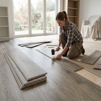 Plancher SPC à clipser, design chinois, en chêne gris, étanche, résistant à l'usure, antidérapant, écologique, ignifuge, à lattes larges, pour cuisine et école
