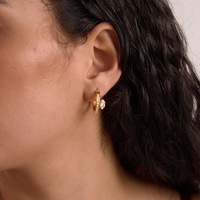 Boucles d'oreilles créoles personnalisées en acier inoxydable 316L avec zircon taille marquise, fermoir articulé pavé de CZ pour femme