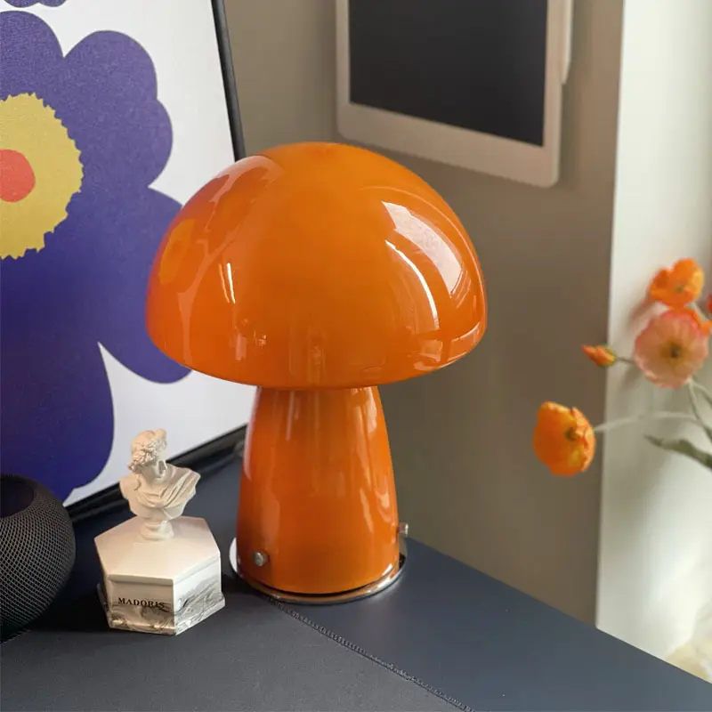Заводской художественный дизайн, белая/оранжевая настольная лампа в виде грибов, стеклянный светильник для домашнего декора