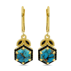 Boucles d'oreilles pendantes en argent sterling 925 avec turquoise bleue et spinelle noire, bijoux pour femmes, à porter au quotidien - Product Image 5