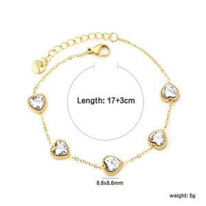 Vente en gros de bijoux de mode en acier inoxydable plaqué or 18 carats, bracelets chaîne cœur en zircon coloré et bracelets maille épaisse en pierres précieuses - Product Image 2