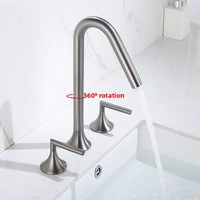 Keran Wastafel Kamar Mandi Modern Kuningan 3 Lubang Keramik Dua Gagang Terpasang di Dek Berlapis Krom Finishing Poles, Mixer Air Panas Dingin Terpisah
