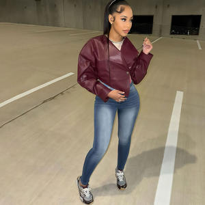 Veste courte en cuir PU pour femme K25C77277, printemps/été 2026, avec ceinture à nouer à la taille, vêtement d'extérieur décontracté, couleur unie, boléro - Product Image 3