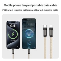 Câble tressé anti-perte pour téléphone portable CC 60W CL 27W avec cordon tour de cou Type-C / Câble de données en cuivre pur à charge rapide