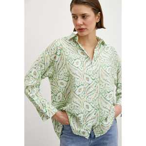 Chemise en modal à imprimé floral vert pour femme, chemisier décontracté à boutons, tissu popeline, style quotidien - Product Image 2