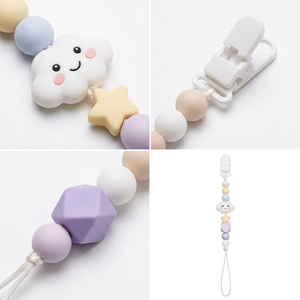 Cadena de chupete de silicona DIY personalizada con cuentas de nube, flor, aguacate, planeta, luna, arcoíris, mordedor, clip para chupete, grado alimenticio, sin BPA - Product Image 3