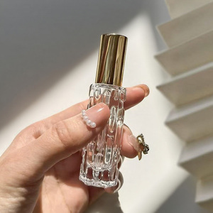 Cosmetics <b>Mini</b> Empty Refillable Glass 10ML Perfume Bottle Clear Square Spray Perfume Bottle with Gold Metal Cap - Product Image 1
