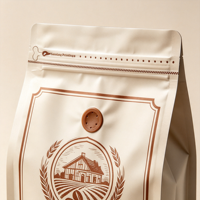 Sachet de café en aluminium à fond plat, scellé sur huit côtés, imprimé par gravure, résistant à l'humidité, conception personnalisée