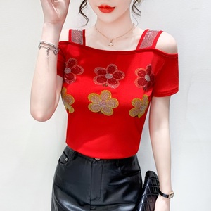 <span class=keywords><strong>T</strong></span>-<span class=keywords><strong>shirt</strong></span> da <span class=keywords><strong>donna</strong></span> con motivo a diamante di lusso con magliette a fiori piccoli Shinny a doppio strato in Mesh traspirante per ragazze - Product Image 4