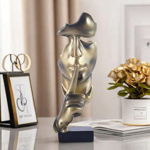 Silence est d'or : Ornements artistiques abstraits en résine époxy, statues de visages, idées de décoration de style européen pour meubles TV et entrées. - Product Image 3