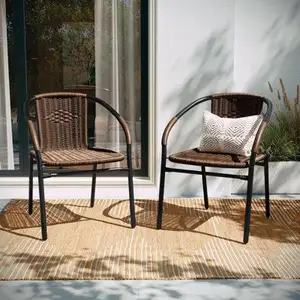 Wholesale MORE DESIGN Nice Price Teak Furniture Wicker Back with Waterproof Cushions Wood Patio Dining Garden Outdoor Chair