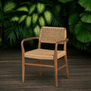 Silla de Comedor de Hotel Boutique, Hecha a Mano, de Madera de Teca Sólida, Ratán Natural, Diseño Escandinavo, Lujosa, Comercial, Duradera, para Restaurante, Exterior - Product Image 1