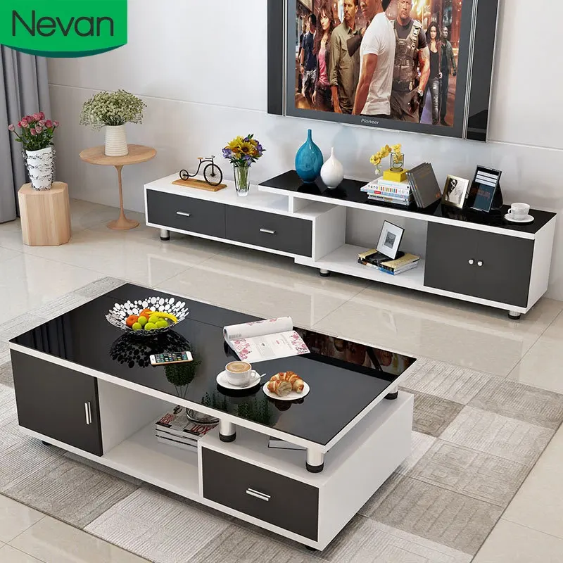 Living room furniture hot sale square good quality white modern glass low price light luxury coffee table set with large storage