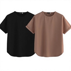 เสื้อยืดผู้หญิงทรงหลวมสีพื้น คอกลม แขนสั้น ผ้าถัก สวมใส่สบายทุกฤดู ความยาวปกติ - Product Image 4