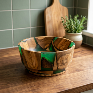 <b>Large</b> Size Polished Wooden Resin Handmade Mediterranean Design Eco-Friendly Serving <b>Bowl</b> for Party Kitchen Dining Centerpiece - Product Image 3