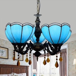 Lustre Moderne Luxe pour Maison Chambre Cuisine Bar Foyer Lustre à Cinq Têtes Style Tiffany Vitrail Suspension - Product Image 1