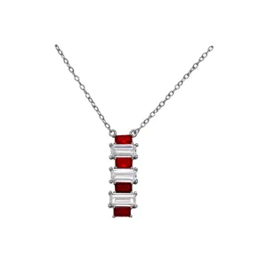 Elegant Striped Ruby And Emerald Cut Zircon Cable Chain 925 Sterling Silver Vertical Bar Chokers Necklace