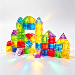 98 pièces de blocs de construction magnétiques en plastique de <span class=keywords><strong>3</strong></span> cm, jouet éducatif STEM, ensemble de construction de tuiles 3D pour enfants, apprentissage créatif pour les tout-petits - Product Image 2