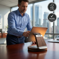 Support de tablette et de téléphone pliable en bois de noyer, pivotant à 360°, avec hauteur réglable, support de bureau ergonomique pour la maison