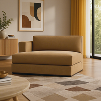 Canapé d'angle en cuir marron en promotion, avec chaise longue à gauche, design minimaliste, mobilier d'intérieur pour appartement, hôtel, villa, projet