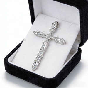 CUSTOM SILVER 10K/14K/18K GOLD PLATED LAB GROWN CVD DIAMOND CLASSIC ENGAGEMENT GIFT SWEATER <b>CHAIN</b> NECKLACE <b>CROSS</b> PENDANT - Product Image 4