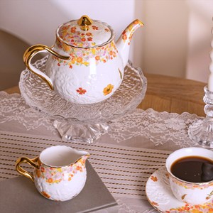 Ceramic Tea <b>Set</b> - Floral Embossed <b>Teapot</b> with Sugar Bowl Creamer <b>and</b> <b>2</b> <b>Cups</b> - Product Image 3