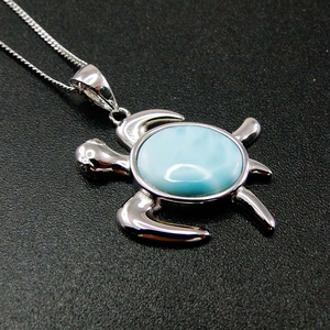 Collar con Colgante de Tortuga Marina Natural de Larimar Genuino, Joyería de Plata de Ley S925 de Alta Calidad, Nuevo - Product Image 3