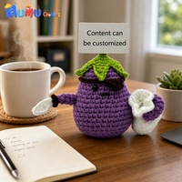 Peluche aubergine au crochet faite à la main avec carte, cadeau d'anniversaire, décoration de cuisine, soutien émotionnel, vente en gros