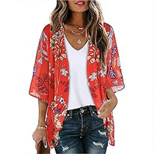 Cardigan <span class=keywords><strong>Kimono</strong></span> con maniche a bolle con stampa floreale da <span class=keywords><strong>donna</strong></span> con copertina ampia <span class=keywords><strong>camicia</strong></span> Casual Top - Product Image 5