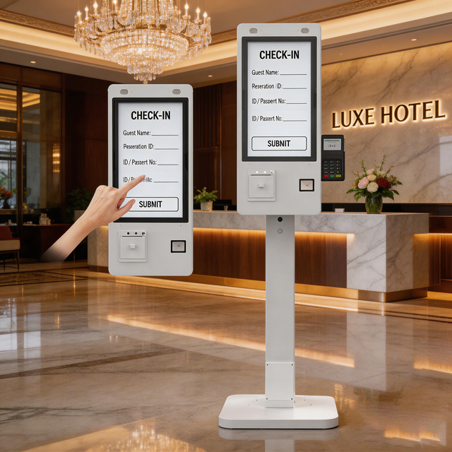 21.5 Inch Floor Standing Hotel Self Check-in Payment Kiosk Terminal Built-in 80mm Thermal Printer Intel I5 CPU 8GB RAM Windows
