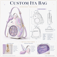 Sac Ita personnalisé licorne mignon, sac à main Kawaii Pastel Dream, grand sac messager rond avec fenêtre transparente en PVC, breloque étoile, crinière arc-en-ciel, sac de rêve