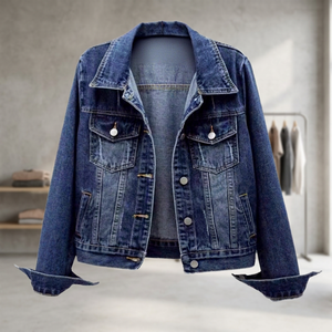 Chaqueta vaquera de mujer con acabado lavado, cuello vuelto, abotonadura sencilla, transpirable, ecológica, manga larga, estilo camionero, color liso, para otoño - Product Image 1